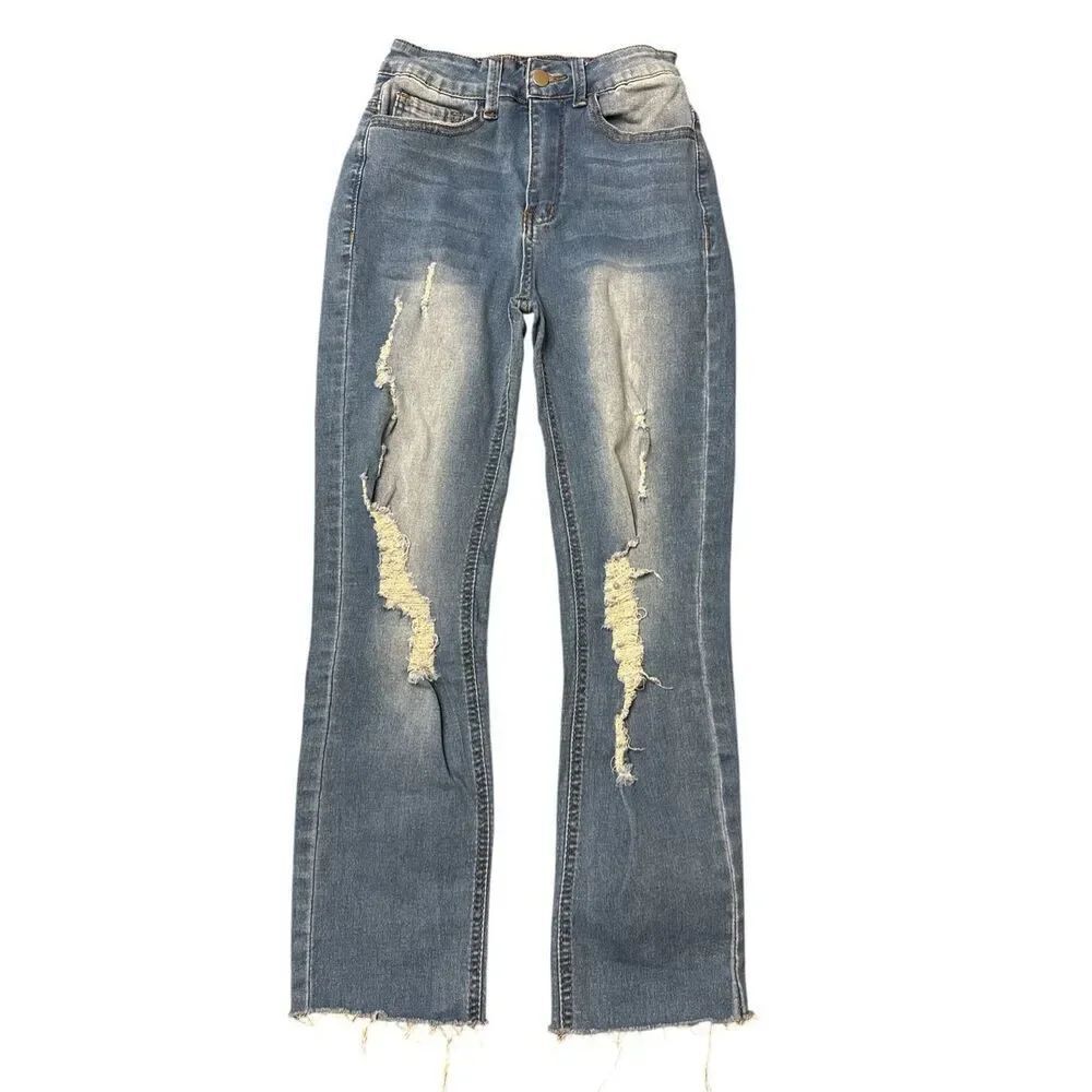 Shein Womens Ripped High Waisted Skinny Jeans Size 28 Distressed Denim